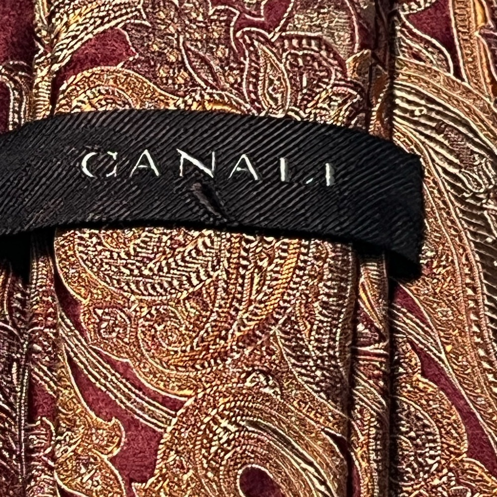 Canali Burgundy Tie with Gold Paisley - Picture 3 of 6